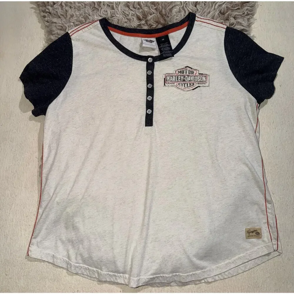 Harley Davidson women’s vintage cream & black short sleeve top - Picture 11 of 16